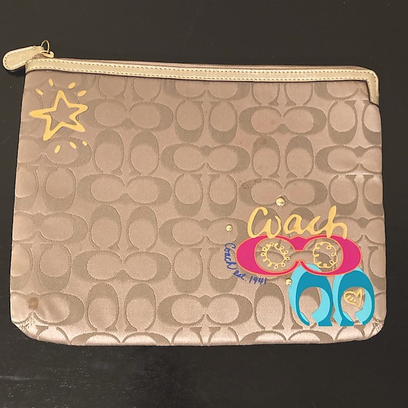 Coach Beige Tablet Case with Pinkish/Red Interior (New Without Tags) - Picture 1 of 3
